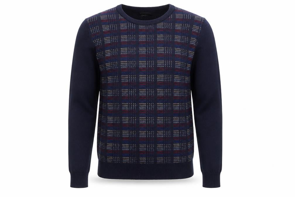 Selection Mens Blue Round Neck Geometric Acrylic Pullover Jumper Size S Long Sleeve