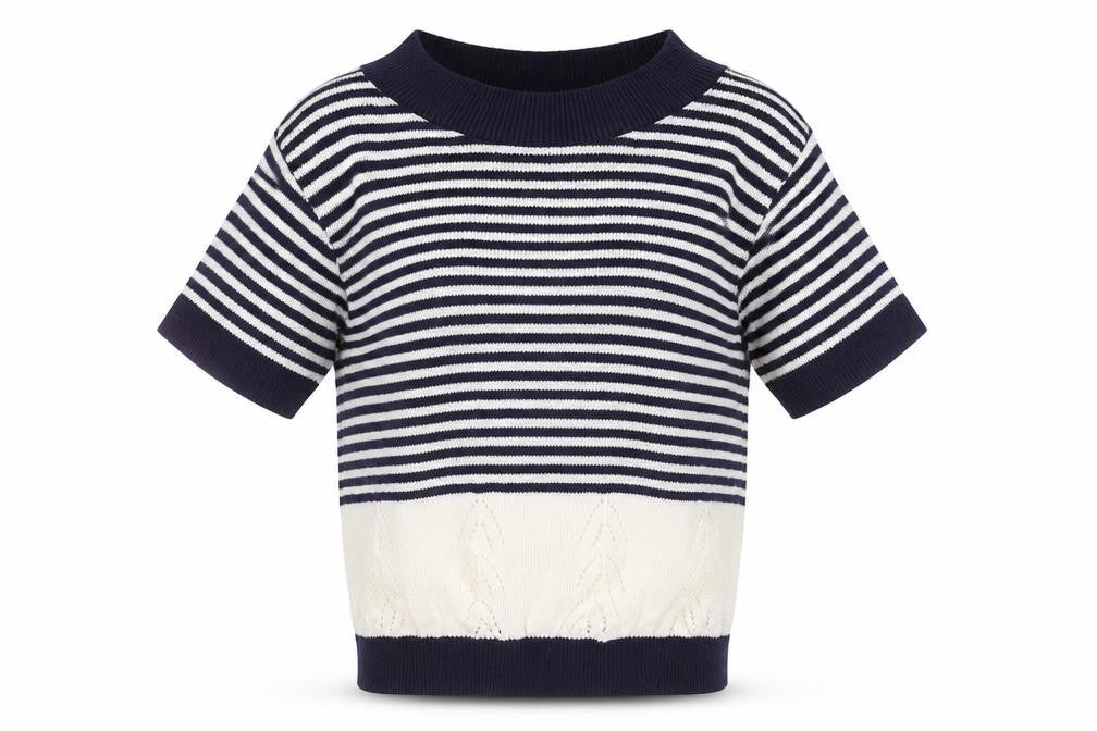 RONIT Womens Blue Boat Neck Striped Acrylic Pullover Jumper Size M