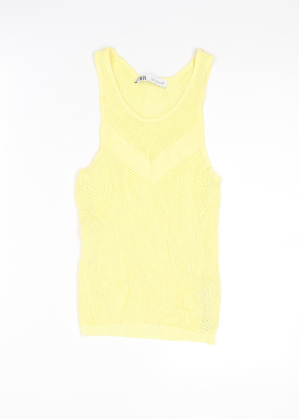 Zara Womens Yellow Round Neck Viscose Vest Jumper Size S