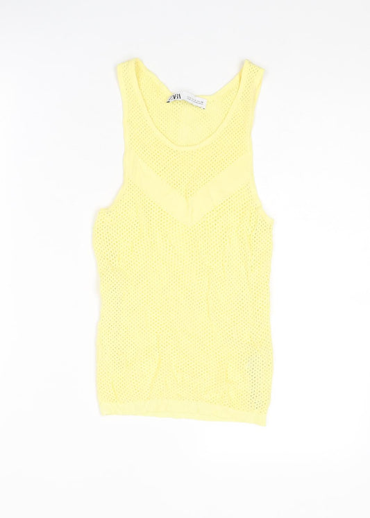 Zara Womens Yellow Round Neck Viscose Vest Jumper Size S