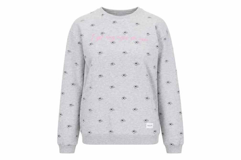 Colourful Rebel Womens Grey Geometric Polyester Pullover Sweatshirt Size L Pullover - Eyes Print Slogan