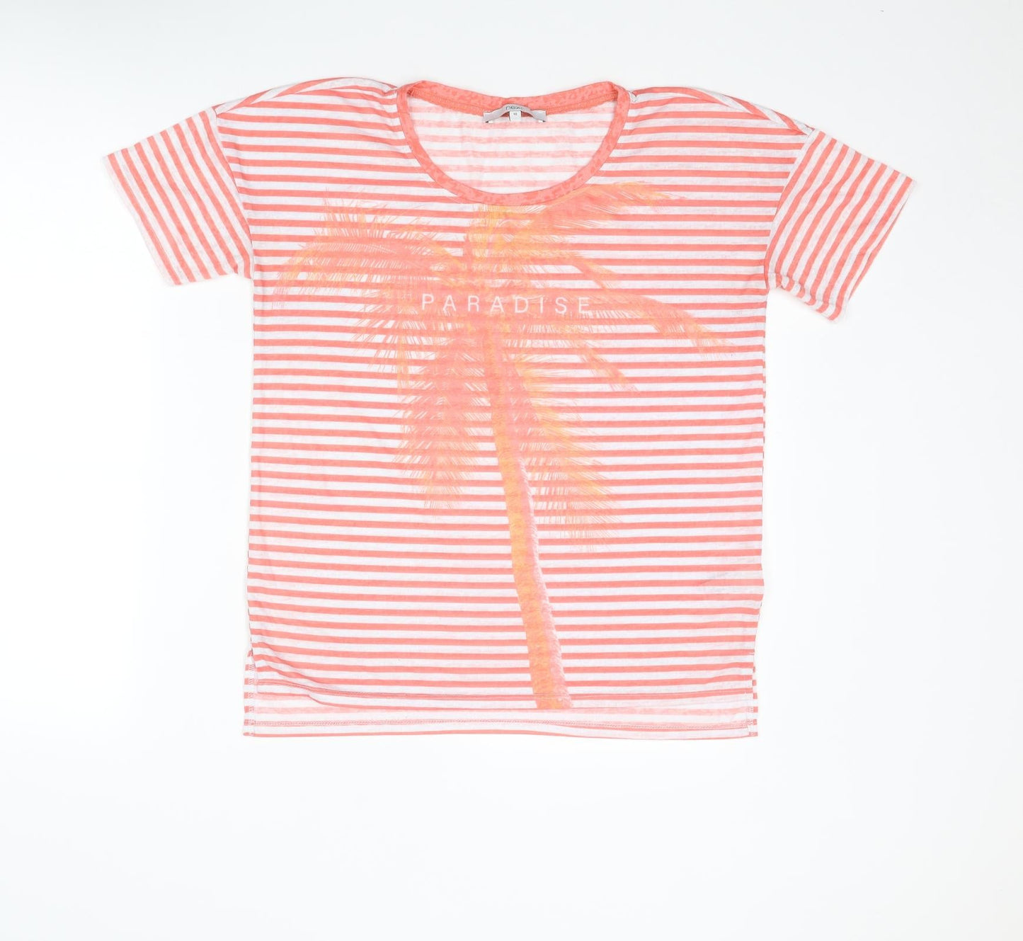 NEXT Womens Orange Striped Polyester Basic T-Shirt Size 10 Round Neck - Paradise