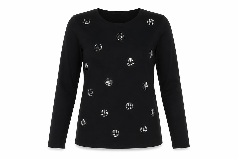 élite Womens Black Round Neck Geometric Viscose Pullover Jumper Size S - Size S-M