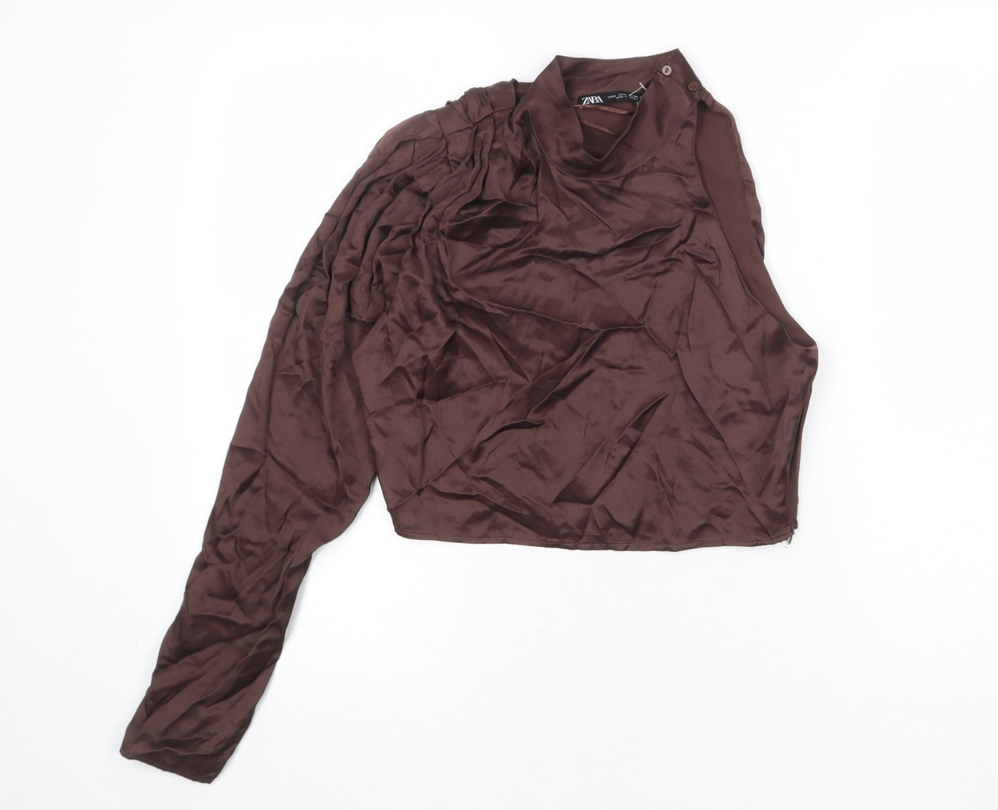 Zara Womens Brown Viscose Basic Blouse Size M One Shoulder