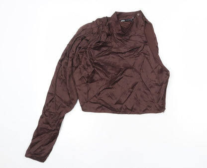 Zara Womens Brown Viscose Basic Blouse Size M One Shoulder