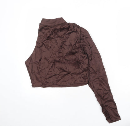 Zara Womens Brown Viscose Basic Blouse Size M One Shoulder