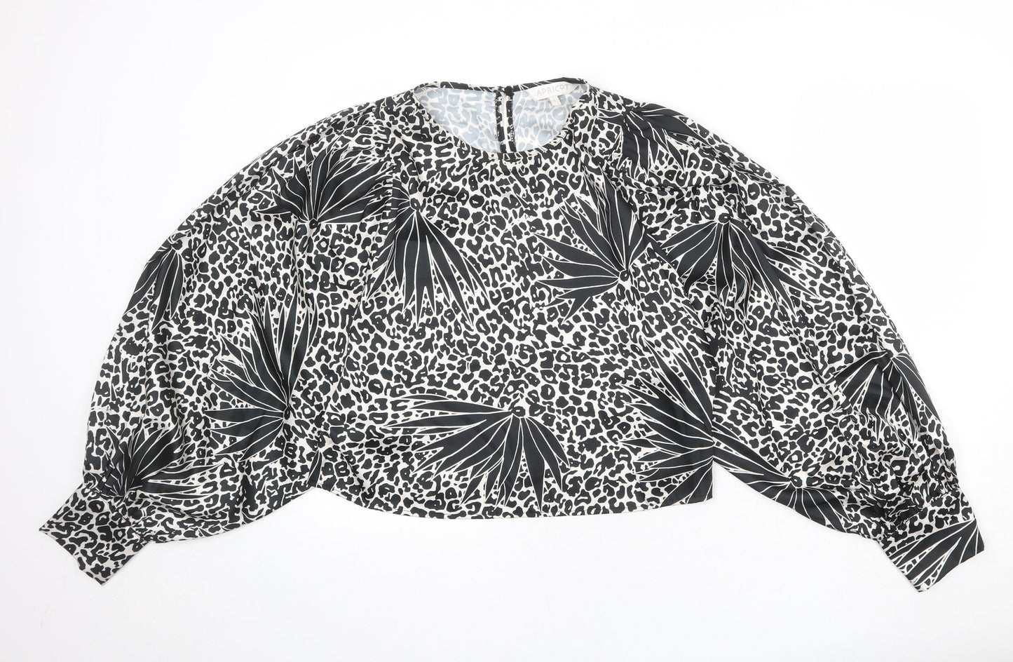 Apricot Womens Black Animal Print Polyester Basic Blouse Size L Round Neck - Leopard Print