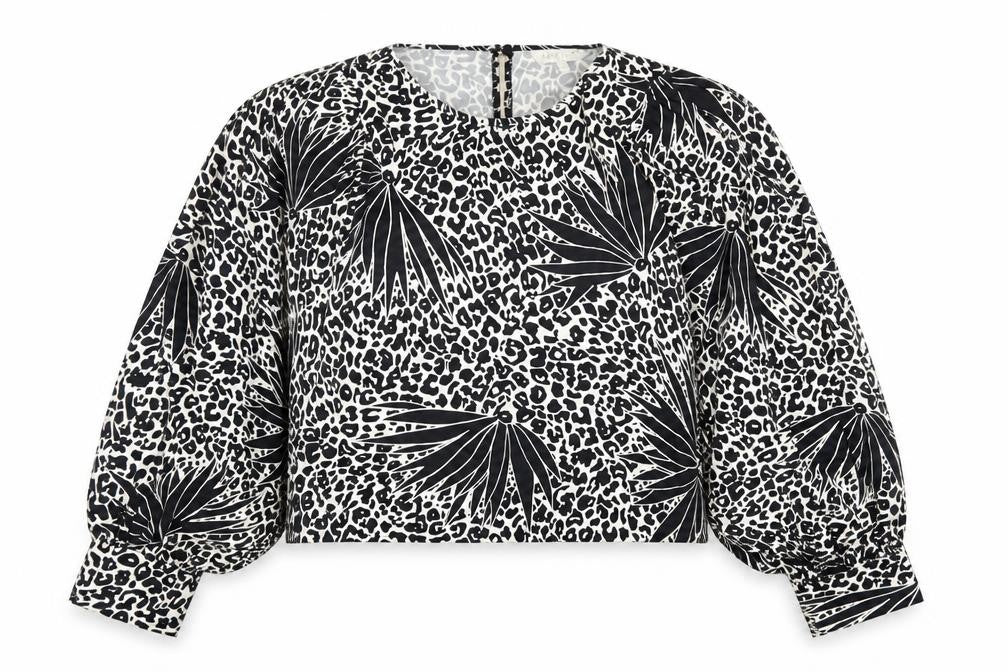 Apricot Womens Black Animal Print Polyester Basic Blouse Size L Round Neck - Leopard Print