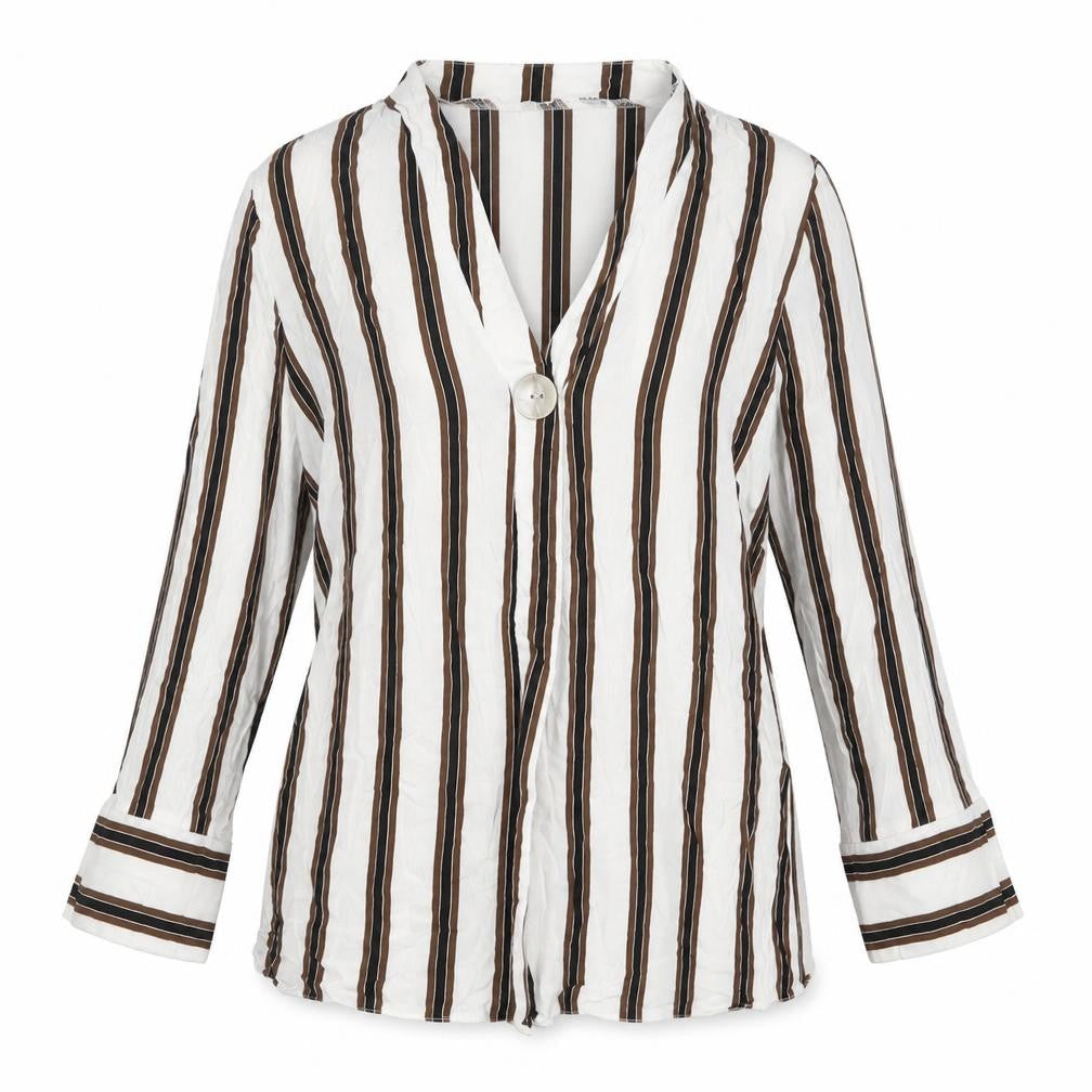 New Look Womens White Striped Viscose Basic Blouse Size 8 V-Neck