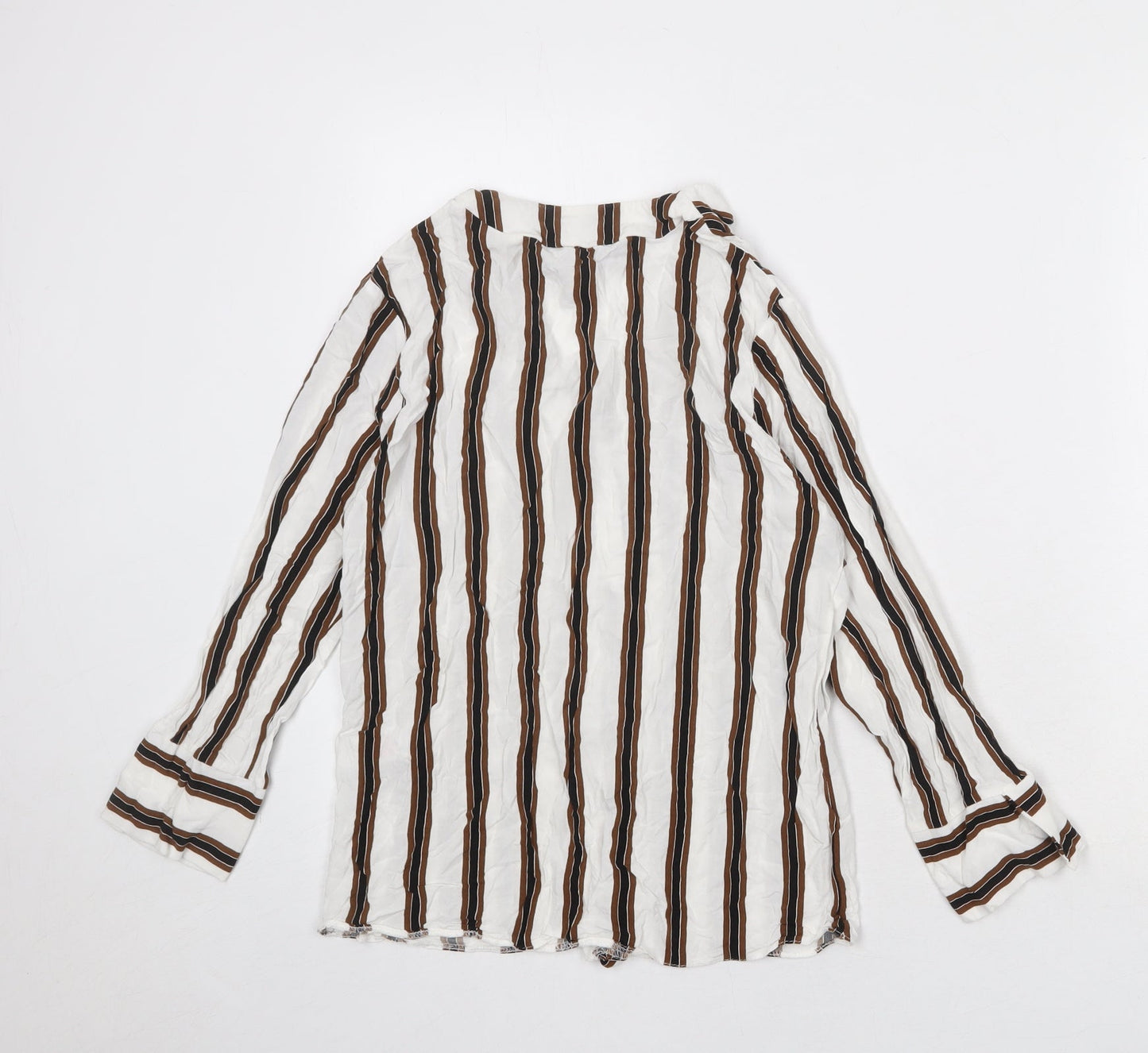 New Look Womens White Striped Viscose Basic Blouse Size 8 V-Neck