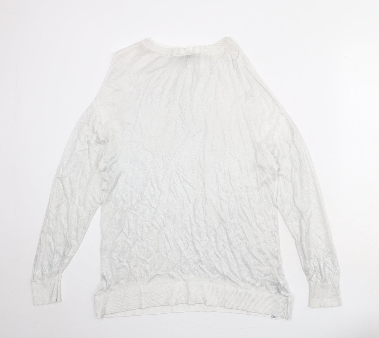 Zara Womens Silver Round Neck Viscose Pullover Jumper Size S