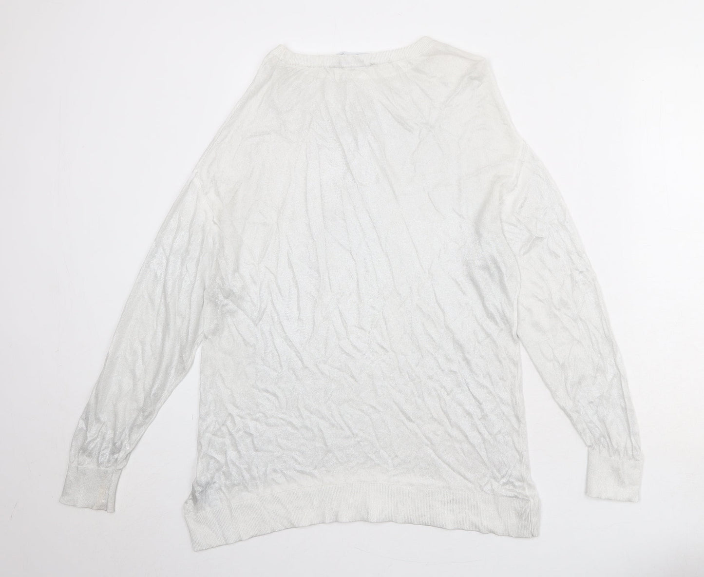 Zara Womens Silver Round Neck Viscose Pullover Jumper Size S