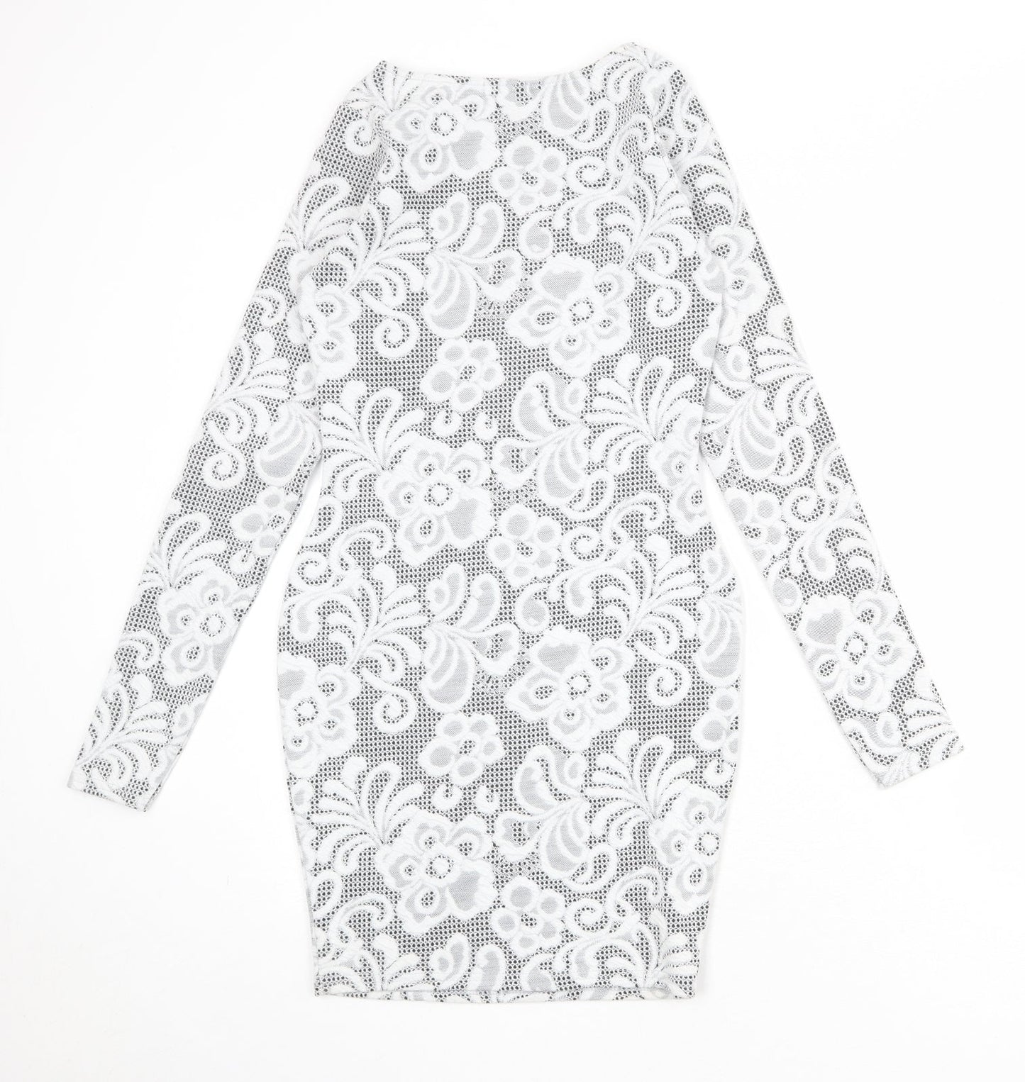 River Island Womens White Geometric Polyester Shift Size 8 Round Neck Pullover