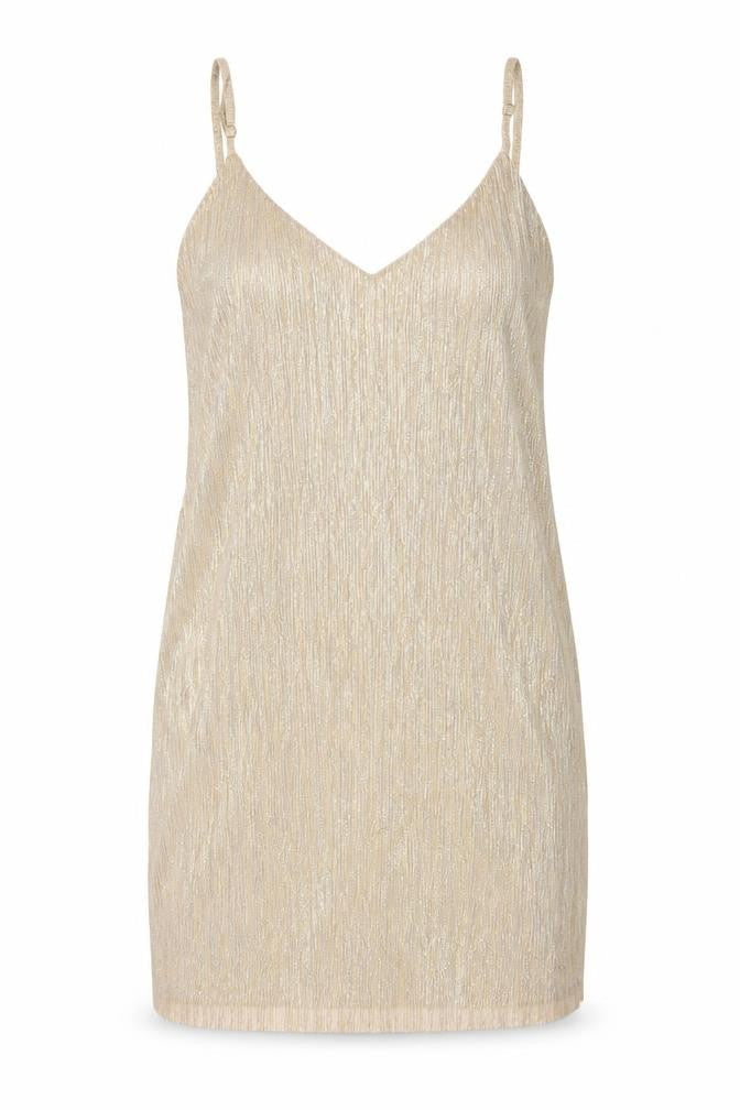 Pull&Bear Womens Gold Polyester Tank Dress Size L V-Neck Pullover - Open Back