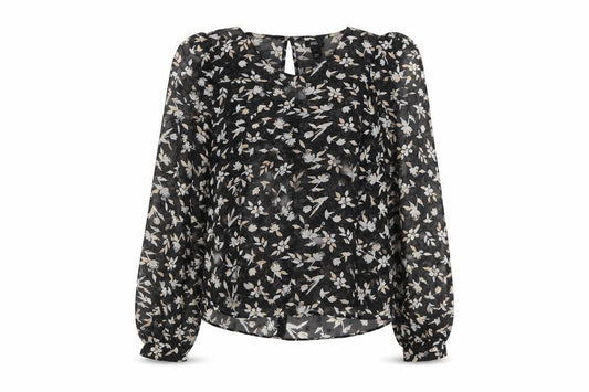 River Island Womens Black Floral Polyester Basic Blouse Size 6 Round Neck