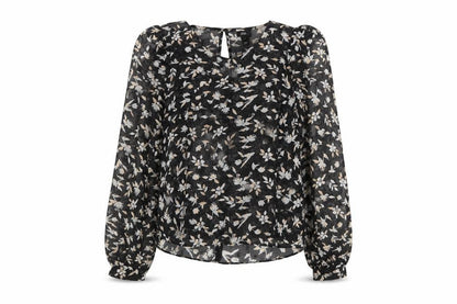 River Island Womens Black Floral Polyester Basic Blouse Size 6 Round Neck