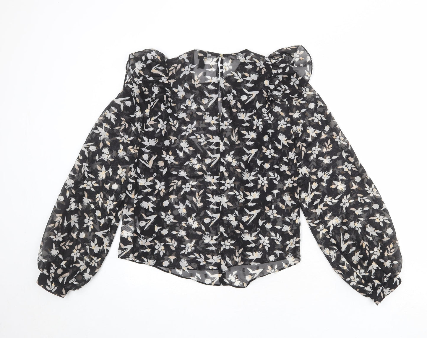 River Island Womens Black Floral Polyester Basic Blouse Size 6 Round Neck