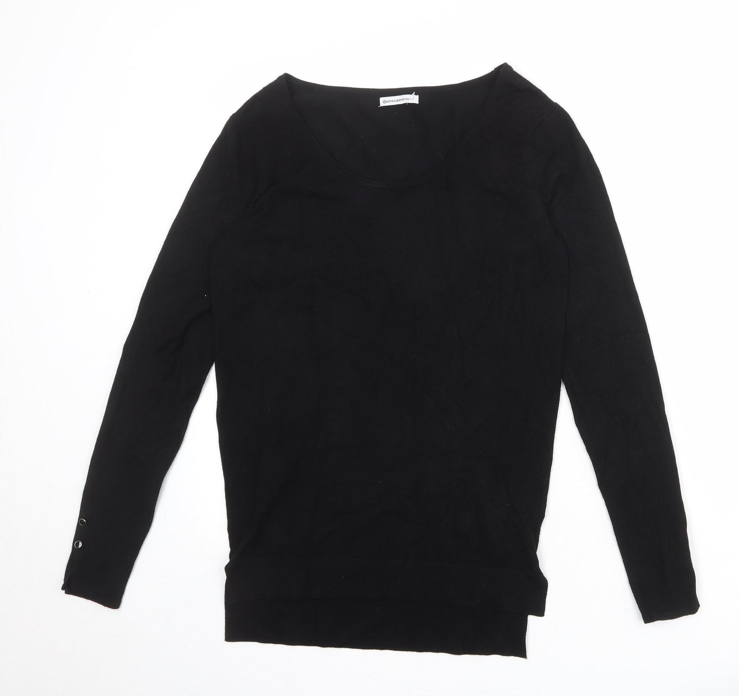 Encuentro Womens Black Scoop Neck Viscose Pullover Jumper Size M
