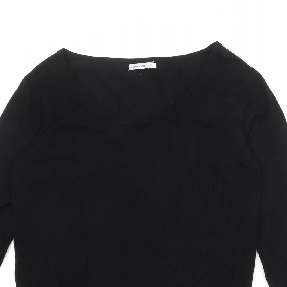 Encuentro Womens Black Scoop Neck Viscose Pullover Jumper Size M