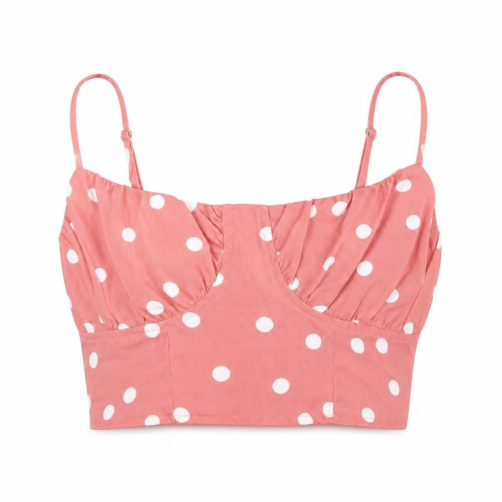 Missguided Womens Pink Polka Dot Polyester Cropped Tank Size 6 Scoop Neck - Bralette