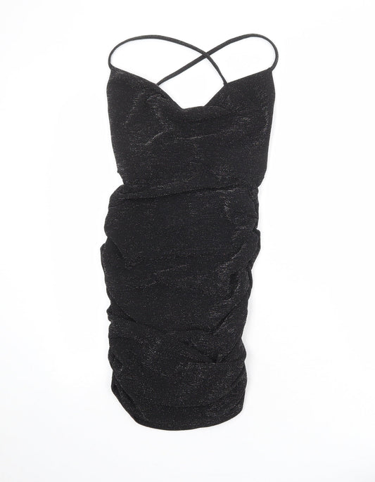 Boohoo Womens Black Polyester Bodycon Size 6 V-Neck Pullover