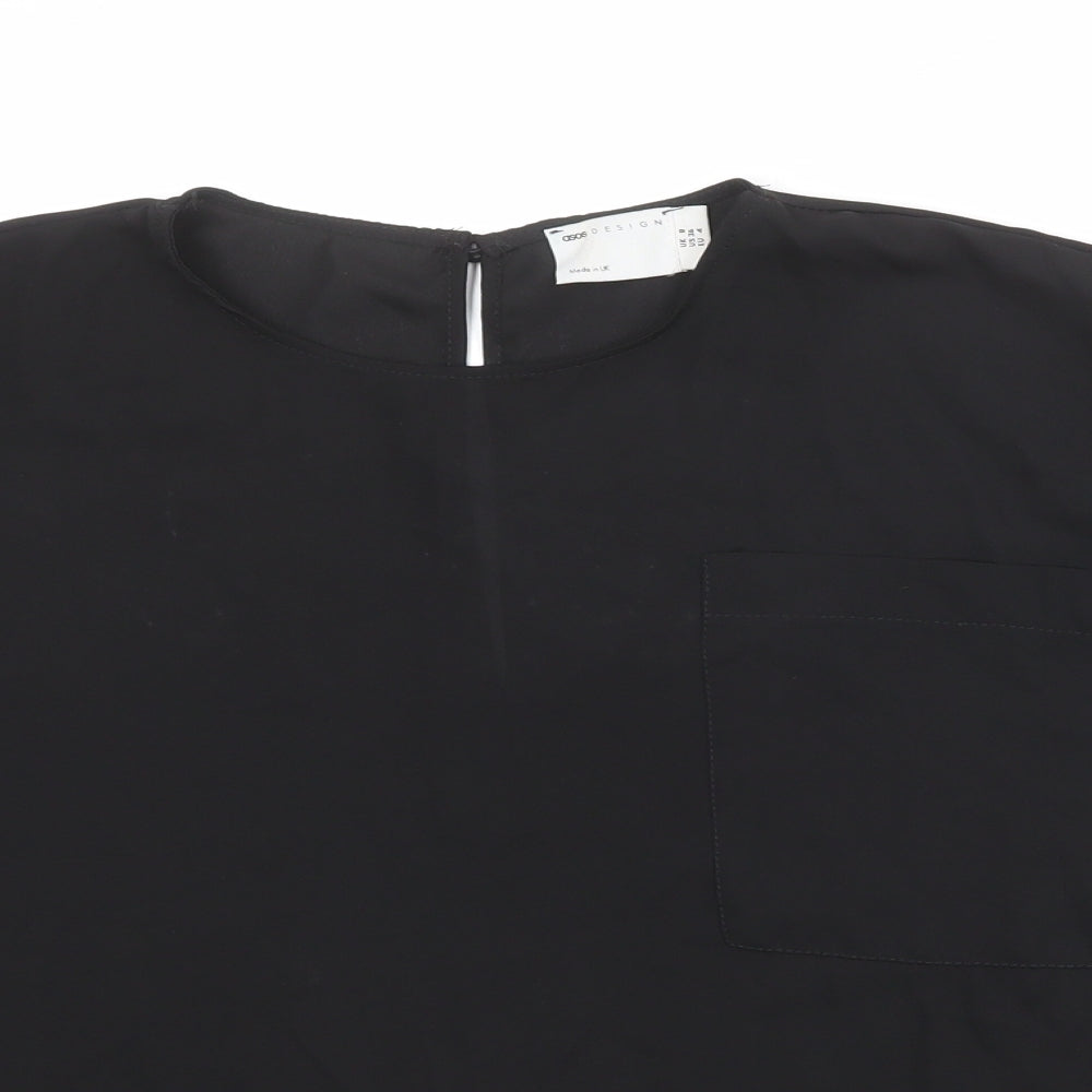 ASOS Womens Black Polyester Basic Blouse Size 8 Round Neck