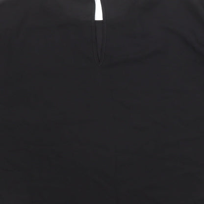 Brand and care label for ASOS women’s black polyester basic blouse, size UK 8, round neck