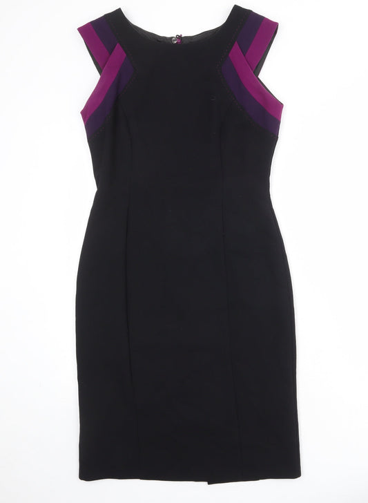 Marks and Spencer Womens Black Polyester Shift Size 10 Round Neck Zip