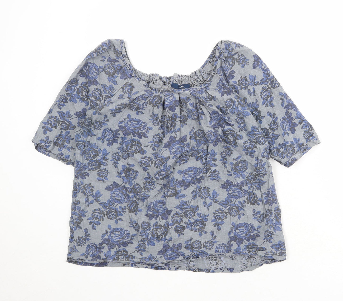 NEXT Womens Grey Floral 100% Cotton Basic Blouse Size 10 Round Neck