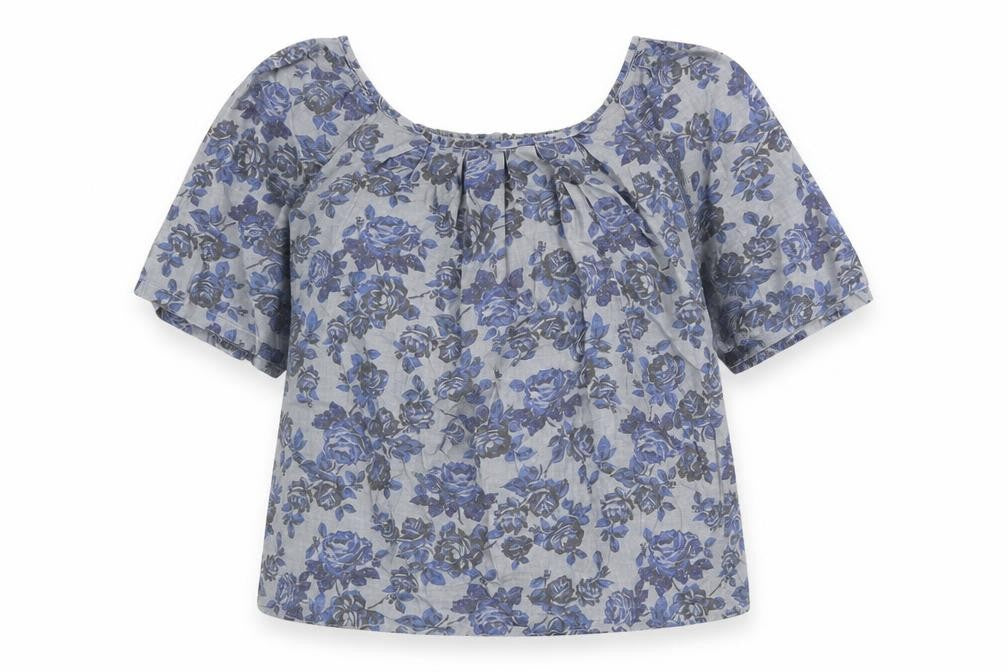 NEXT Womens Grey Floral 100% Cotton Basic Blouse Size 10 Round Neck