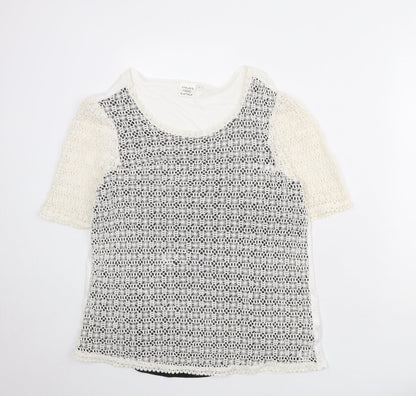 Next Womens Ivory Cotton Basic Blouse Size 14 Round Neck