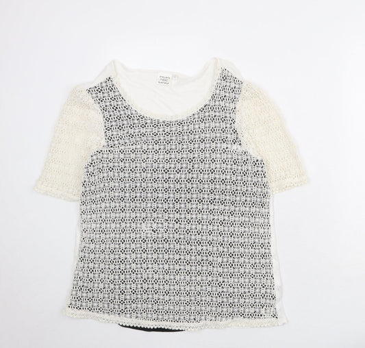 NEXT Womens Ivory Cotton Basic Blouse Size 14 Round Neck