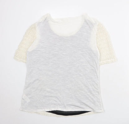 Next Womens Ivory Cotton Basic Blouse Size 14 Round Neck