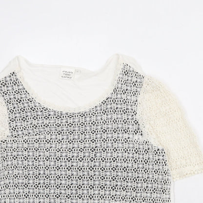 Next Womens Ivory Cotton Basic Blouse Size 14 Round Neck