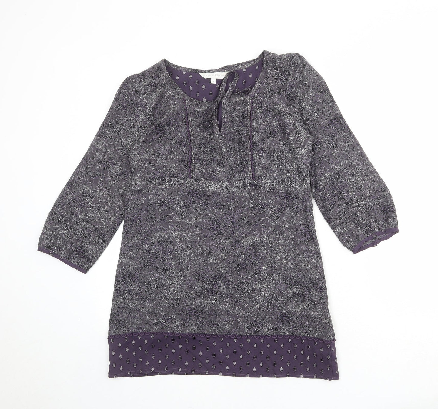RJR.John Rocha Womens Grey Geometric Polyester Basic Blouse Size 8 Round Neck