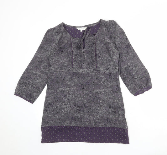 RJR.John Rocha Womens Grey Geometric Polyester Basic Blouse Size 8 Round Neck