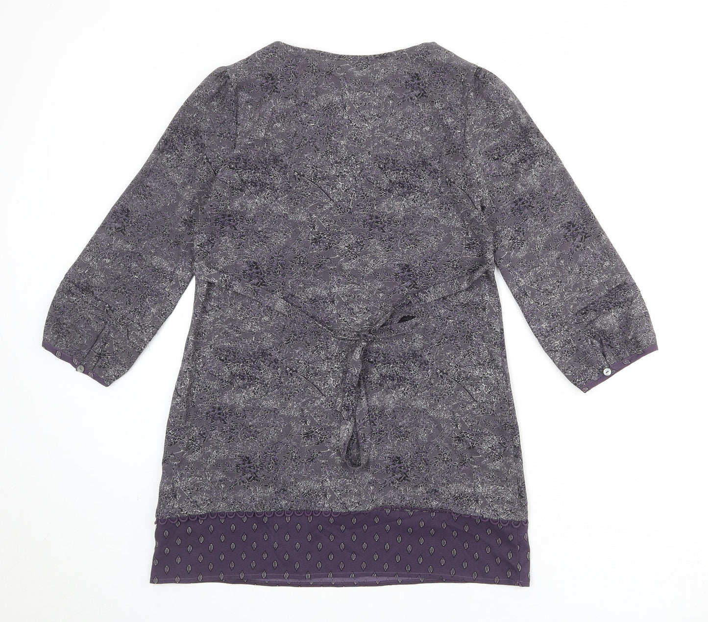 RJR.John Rocha Womens Grey Geometric Polyester Basic Blouse Size 8 Round Neck