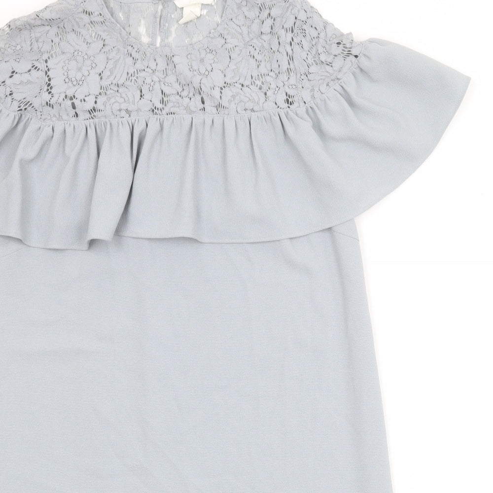 H&M Womens Blue Polyester Shift Size 12 Round Neck Button - Lace Details