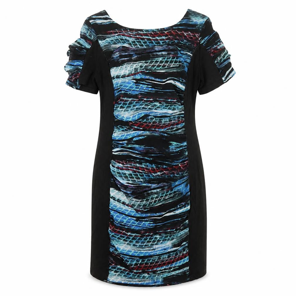 Per Una Womens Black Geometric Polyester Shift Size 14 Round Neck Zip