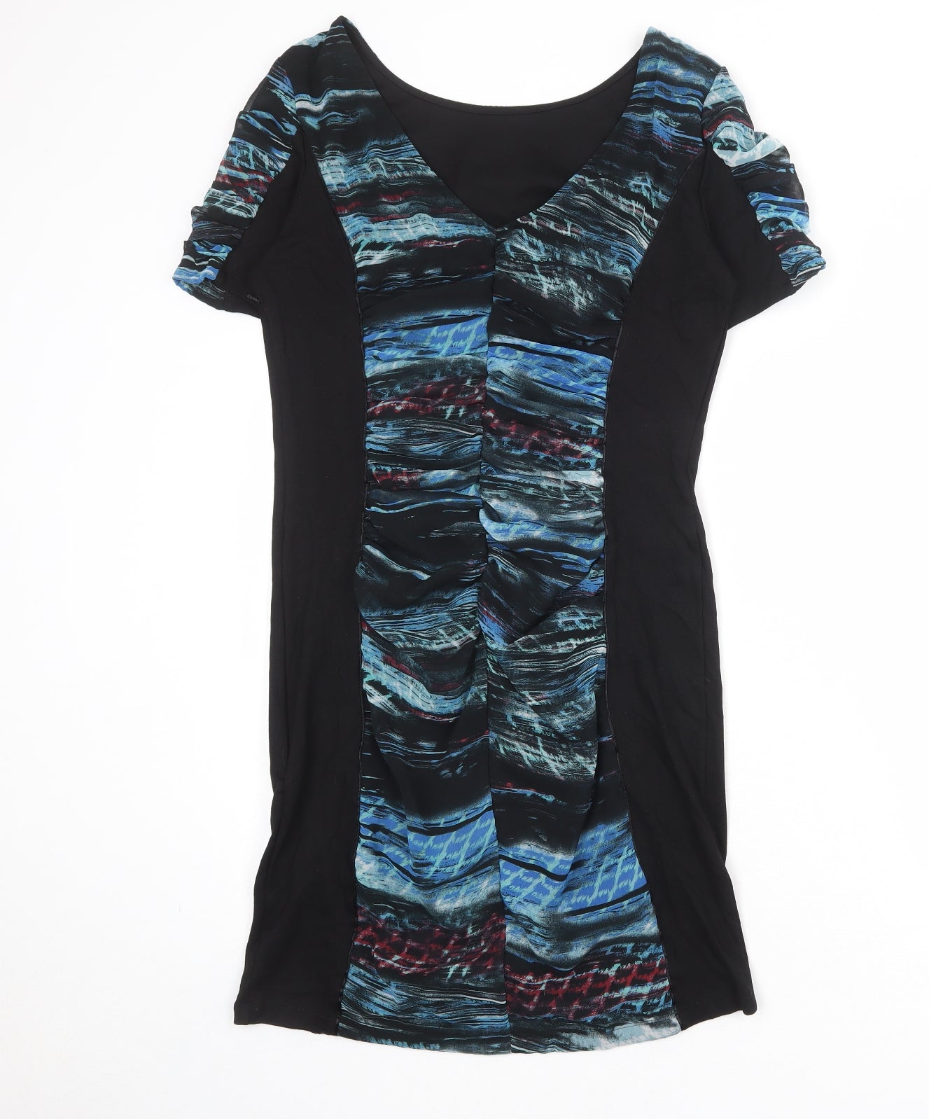Per Una Womens Black Geometric Polyester Shift Size 14 Round Neck Zip