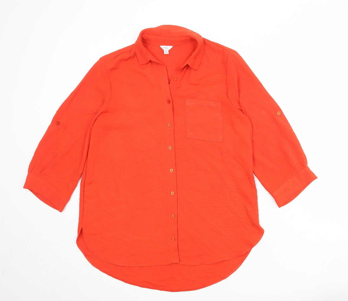 M&Co Womens Red Polyester Basic Button-Up Size 12 Collared