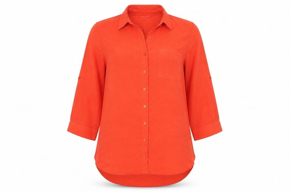 M&Co Womens Red Polyester Basic Button-Up Size 12 Collared