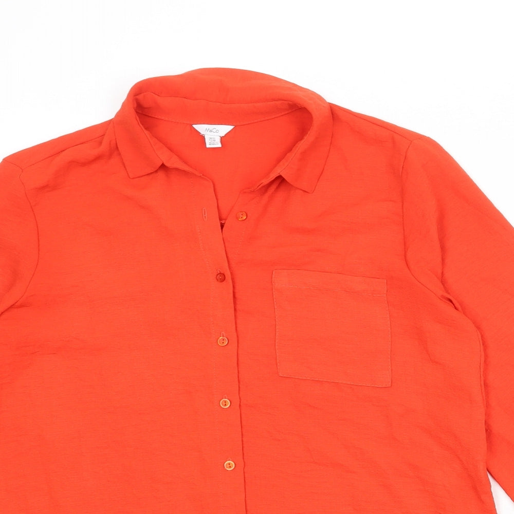 M&Co Womens Red Polyester Basic Button-Up Size 12 Collared