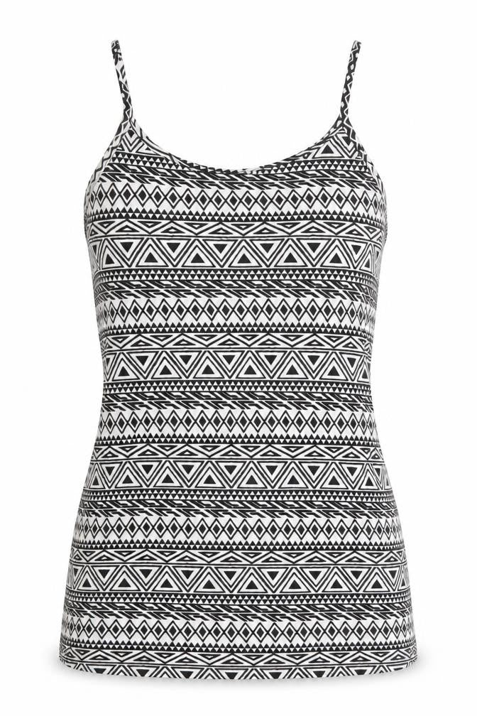 Busy Womens White Geometric Viscose Basic Tank Size S Round Neck - Size S-M
