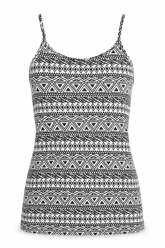 Busy Womens White Geometric Viscose Basic Tank Size S Round Neck - Size S-M