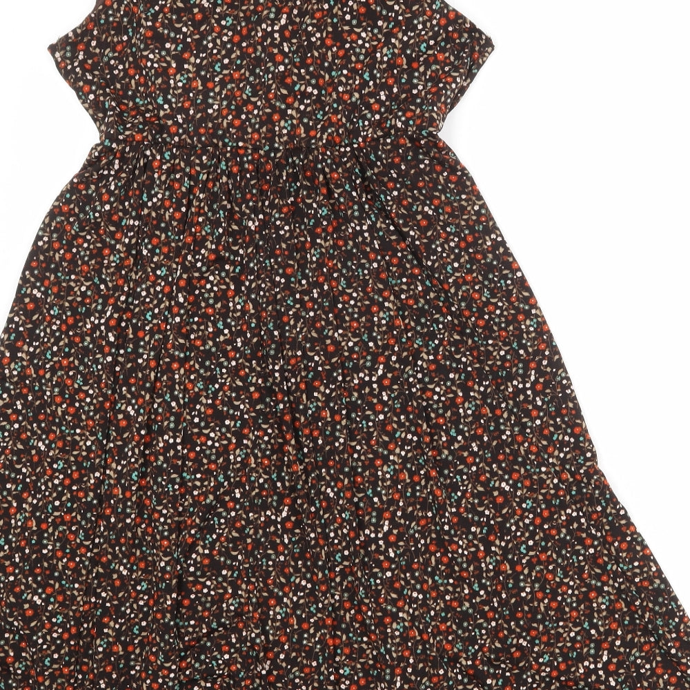 Sugar Reef Womens Brown Floral Polyester Fit & Flare Size 10 V-Neck Pullover