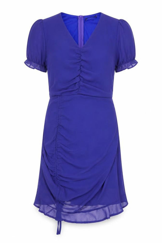 PRETTYLITTLETHING Womens Blue Herringbone Polyester Shift Size 10 V-Neck Zip