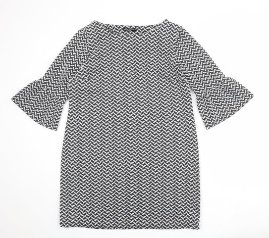 Marina Kaneva Womens Black Geometric Polyester A-Line Size 16 Boat Neck Pullover