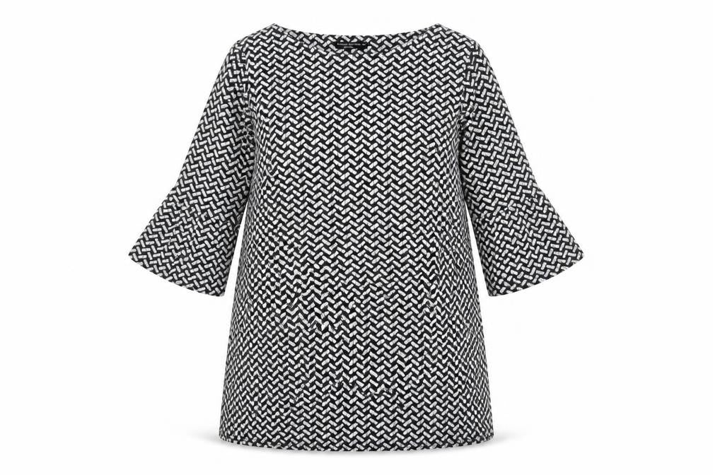 Marina Kaneva Womens Black Geometric Polyester A-Line Size 16 Boat Neck Pullover