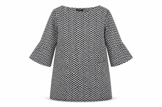 Marina Kaneva Womens Black Geometric Polyester A-Line Size 16 Boat Neck Pullover
